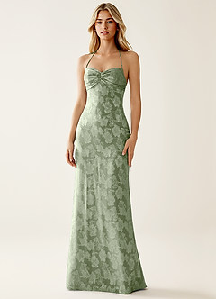 Angena Verde Claro Vestido de fiesta jacquard con espalda descubierta image5