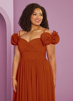Barbie ♥ Azazie Brautjungfernkleider Wandelbar A-Linie Schulterfrei Chiffon Kleid Paprika image18