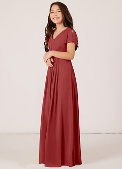 Azazie Peony Junior A-Linie Plissee Chiffon Kleid Rost image3