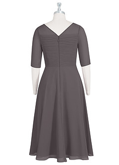 Azazie Naomi Kleider für die Brautmutter A-Linie Bootshals Gefaltet Chiffon Kleid Stahlgrau image8