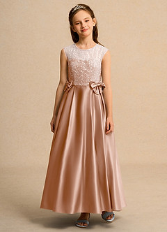 Azazie Candy Girl Flower Girl Dresses Champagne Rose Ball-Gown Bow Matte Satin Dress image6