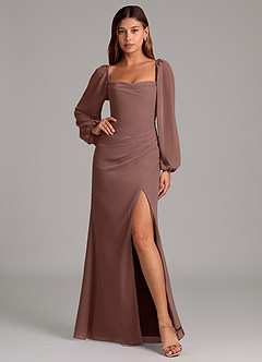 Azazie Brixley Vestidos de damas de honor Vestido de Expresado de Gasa de Corte Sirena con Manga larga image6