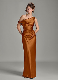 Azazie Emerson 신부 들러리 드레스 인어 오프 더 숄더 메탈릭 새틴 바닥 길이 드레스 image3