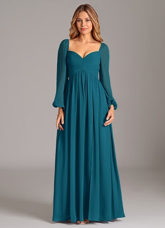 Azazie Alia Bridesmaid Dresses Ink Blue A-Line Long Sleeve Chiffon Dress image7