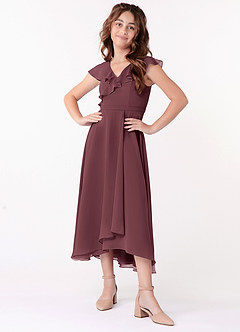 Azazie Posie Junior A-Linie Gestreift Chiffon Kleid Sangria image4