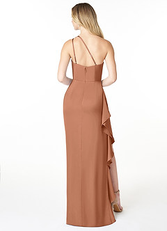 Azazie Latrice Bridesmaid Dresses Bronzer Sheath One Shoulder Cascading Ruffles Stretch Satin Dress image9