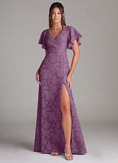 Azazie Ambrosia Jurken voor bruidsmeisjes Jurk van Bloemen Burn-out met A-Lijn Geplooid Blauweregen image1