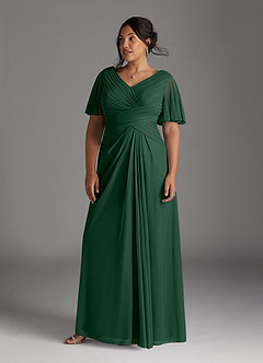 Azazie Emmeline Mother of the Bride Dresses Dark Green A-Line V-Neck Pleated Mesh Dress image7