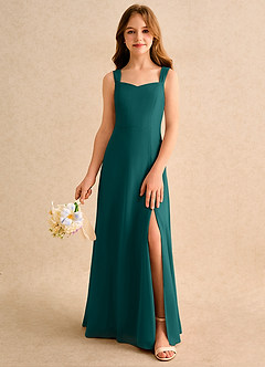 Azazie Makani Girls Formal Flower Girl Dresses Peacock A-Line Sweetheart Neckline Chiffon Dress image3
