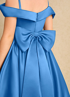 Azazie Favia Flower Girl Dresses Blue Jay A-Line Off the Shoulder Matte Satin Dress image7