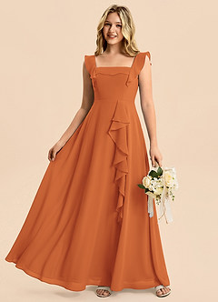 Azazie Nori Junior Cinnamon A-Line Ruched Chiffon Dress image6
