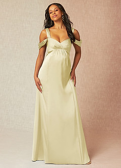 Azazie Rhea Maternity Bridesmaid Dresses A-Line Off-The-Shouler Pleated Stretch Satin Floor-Length Dress image4