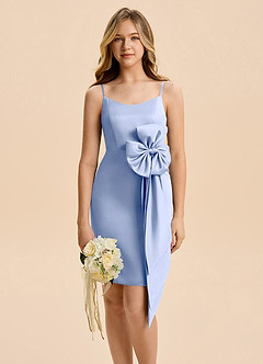 Azazie Nellie Junior Ice A-Line Bow Matte Satin Dress image6