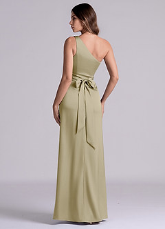 Azazie Philana 신부 들러리 드레스 A라인 한쪽 어깨 스트레치 새틴 바닥 길이 드레스 image5