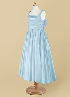 Azazie Cutie Pie vestidos de niña de las flores Vestido de Azul Cielo de Satin Mate de Corte En A con Plisado image9