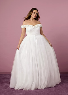 Barbie ♥ Azazie Hochzeitskleider A-Linie Schulterfrei Tüll Kleid Diamantweiß image11