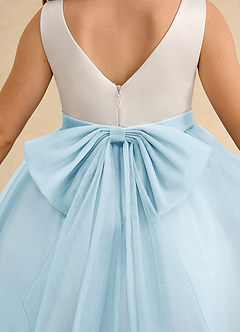 Azazie Rene Flower Girl Dresses Ivory Sky Blue A-Line Bow Tulle Dress image7