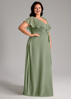 Azazie Lainey Bridesmaid Dresses Pistachio A-Line with Pockets Chiffon Dress image12