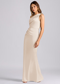 Azazie Akilah 신부 들러리 드레스 인어 한쪽 어깨 스트레치 새틴 바닥 길이 드레스 image5