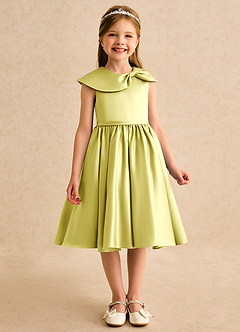 Azazie Acorn Flower Girl Dresses Lemon Sorbet A-Line Pleated Matte Satin Dress image3