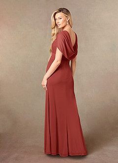 Azazie Luisa Mother of the Bride Dresses Terracotta Mermaid V-Neck Pleated Mesh Dress image6