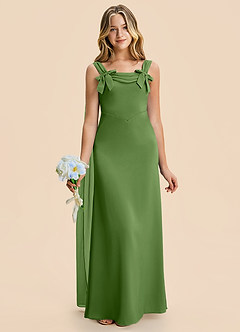 Azazie Chelsea Junior Basil Sheath Pleated Stretch Satin Dress image4