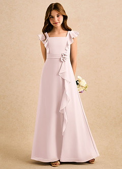 Azazie Soso Girls Formal Flower Girl Dresses Blushing Pink A-Line Pleated Chiffon Dress image5