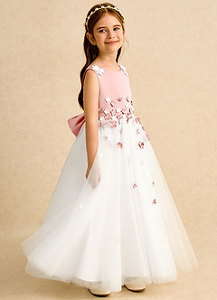 Azazie Eleni Flower Girl Dresses Ivory Rosette Ball-Gown Bow Tulle Dress image5