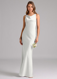 Azazie Allettie Robes de demoiselle d'honneur Robe Sirène en Satin extensible Blanc image1