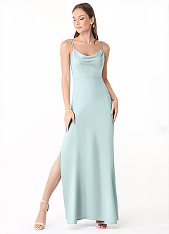 Azazie Alaija Bridesmaid Dresses Sea Glass Mermaid Side Slit Stretch Satin Dress image2