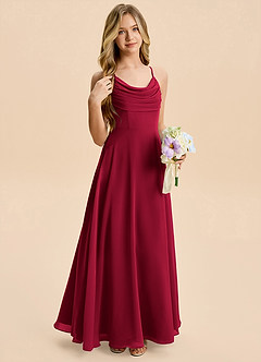 Azazie Gia Junior Burgundy A-Line Pleated Chiffon Dress image5