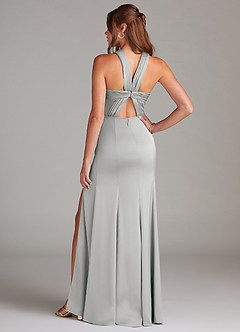 Azazie Rue Bridesmaid Dresses Silver A-Line Pleated Stretch Satin Dress image7