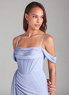 Azazie Amyra Bridesmaid Dresses Ice Sheath Off the Shoulder Chiffon Convertible Dress image7