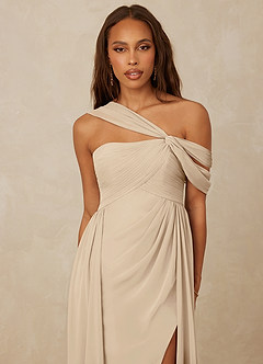 Christian Siriano Bridal for Azazie 1014 Bridesmaid Dresses Champagne A-Line Off the Shoulder Chiffon Dress image6