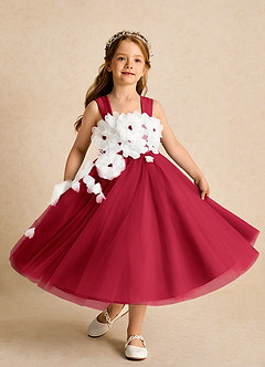 Azazie Dovey Flower Girl Dresses Scarlet Ball-Gown Bow Tulle Dress image4