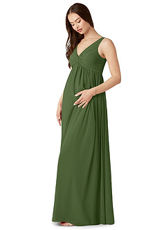 Azazie Yetta Maternity Bridesmaid Dresses A-Line V-Neck Gathered Chiffon Floor-Length Dress image4
