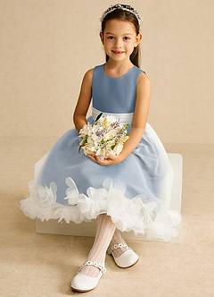 Azazie Stardust vestidos de niña de las flores Vestido de Azul Polvoriento de Organza de Corte En A con Sin mangas image2