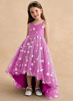 Azazie Celia Flower Girl Dresses Fuchsia A-Line Spaghetti Strap Tulle Dress image5