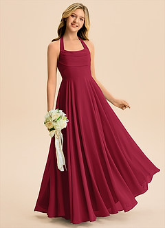 Azazie Kady Junior Burgundy A-Line Sweetheart Neckline Chiffon Dress image3