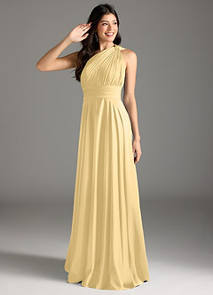 Azazie Charlize Brautjungfernkleider A-Linie One-Shoulder Stretch-Satin Kleid Butter image1