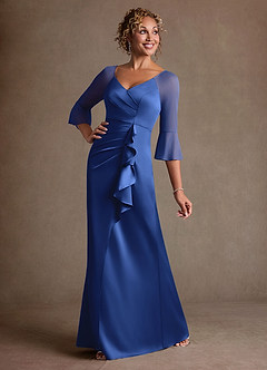 Azazie Nampa 신부의 어머니 드레스 쉬스 주름진 망사 플로어 길이 드레스 image2