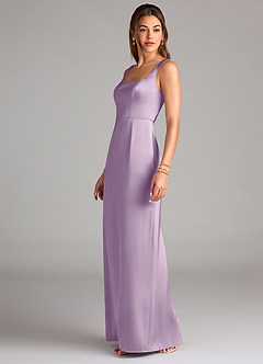 Azazie Flori Bridesmaid Dresses Frosted Lilac Sheath Side Slit Stretch Satin Dress image4