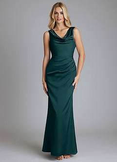 Azazie Tallie Bridesmaid Dresses Pine Mermaid Pleated Stretch Satin Dress image9