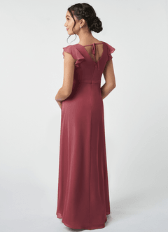 Azazie Claudine Junior Merlot A-Line Pleated Chiffon Dress image4