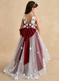 Azazie Celia Flower Girl Dresses Burgundy A-Line Lace Tulle Dress image2