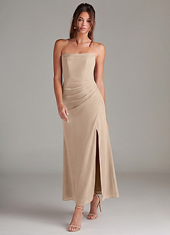 Azazie Leonis 신부 들러리 드레스 인어 스트랩리스 쉬폰 발목 길이 드레스 image7