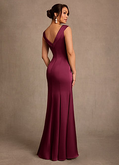 Azazie Franny Mother of the Bride Dresses Burgundy Sheath Lace Stretch Satin Dress image2