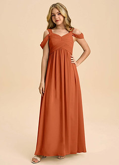 Azazie Lianne Junior Burnt Orange A-Line Off the Shoulder Chiffon Dress image3
