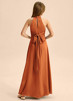 Azazie Beah Junior Robe Trapèze en Satin extensible Plissée Cannelle image1