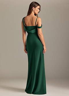 Azazie Madelyn Bridesmaid Dresses Dark Green Mermaid Off the Shoulder Stretch Satin Convertible Dress image2